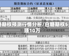 白糖期权预测行情分析/白糖期权5元赚10万