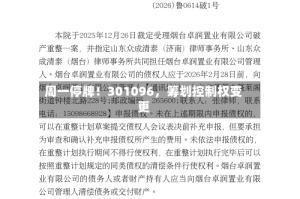 周一停牌！301096，筹划控制权变更