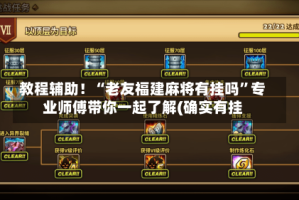 教程辅助！“老友福建麻将有挂吗”专业师傅带你一起了解(确实有挂