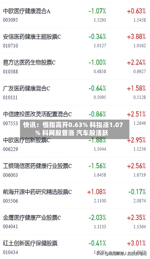 快讯：恒指高开0.63% 科指涨1.07% 科网股普涨 汽车股活跃-第1张图片