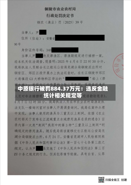 中原银行被罚884.37万元：违反金融统计相关规定等-第1张图片