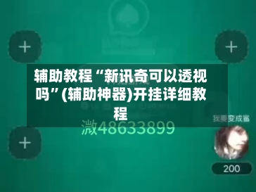 辅助教程“新讯奇可以透视吗”(辅助神器)开挂详细教程-第1张图片