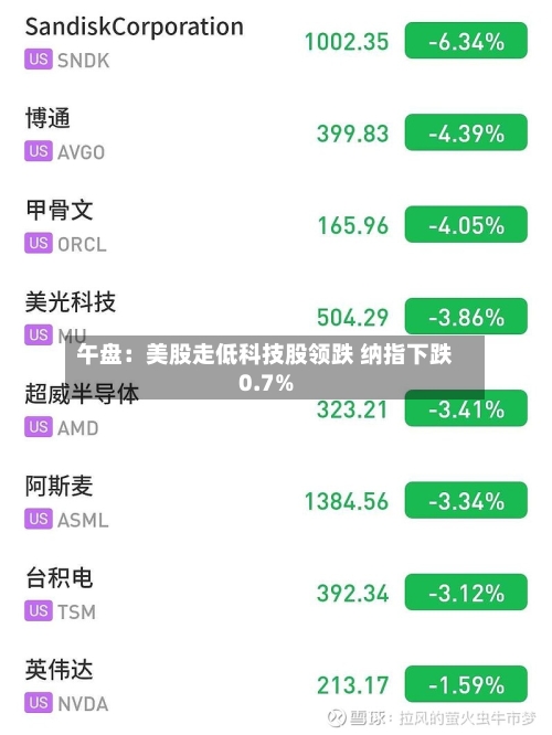 午盘:美股走低科技股领跌 纳指下跌0.7%-第1张图片