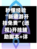 秒懂经验“新道游开挂免费”(透视)开挂辅助脚本+详细开挂安装教程-第1张图片